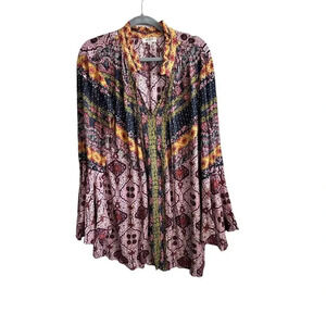 Umgee Daydream Believer Bell Sleeve Boho Paisley Blouse Top Size Large